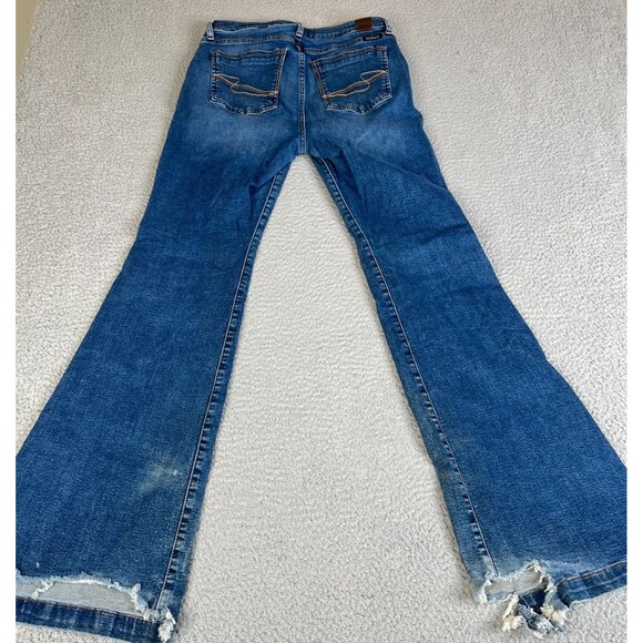 Wide Leg Flare Jeans Womens 31 Blue Distressed Stretch  Mid Rise 30x32 Sailey - Picture 2 of 13